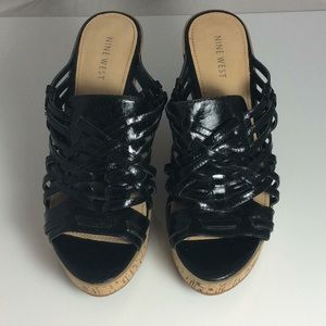 Size 8 Nine West Black Cork heeled Wedges